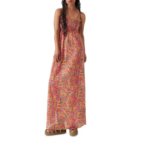 BA&SH Maxi Dress Womens Medium Pink Pullover Cut Out Smocked DALIA - Picture 2 of 11